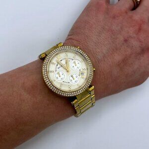 Michael Kors Parker Women's Watch, Stainless Steel and Pavé Crystal, Yellow Gold